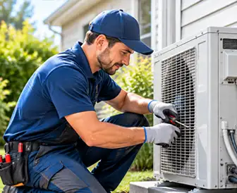 HVAC technician servicing a heating and cooling system in Orlando, Florida