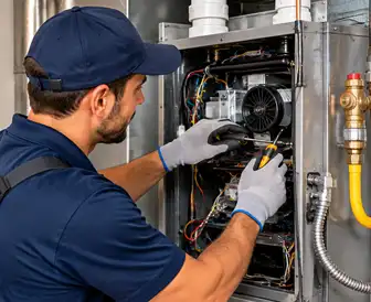 HVAC technician repairing an indoor heating and cooling system in Orlando, Florida